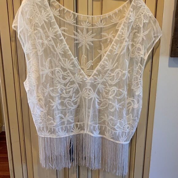Sheer Xhileration top, fringe hem, size large - Picture 5 of 6
